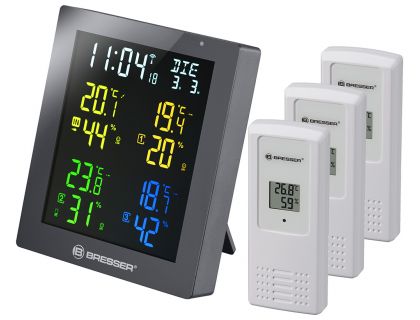 Гигрометр Bresser ClimaTemp Hygro Quadro с тремя датчиками, серый